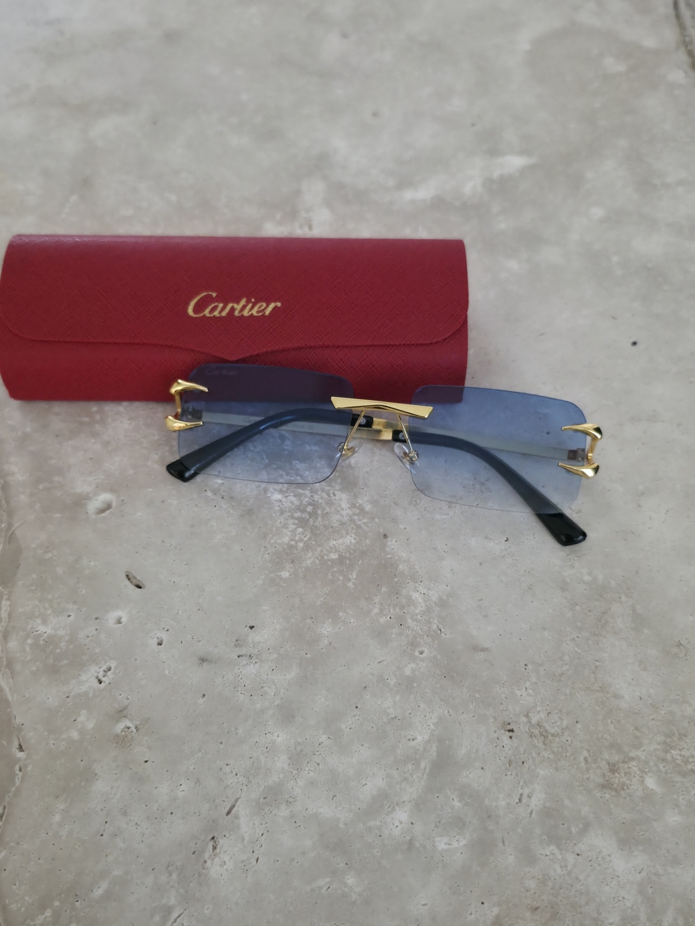 Cartier Men's Rimless Sunglasses - Blue Gradient Lenses, Gold Accents